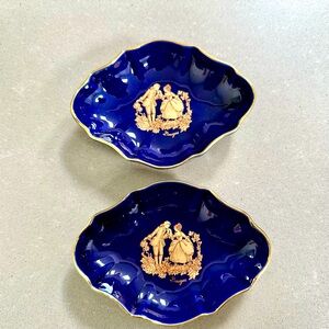 Limoges Gold Trimmed Cobalt Blue Trinket Trays -Pair